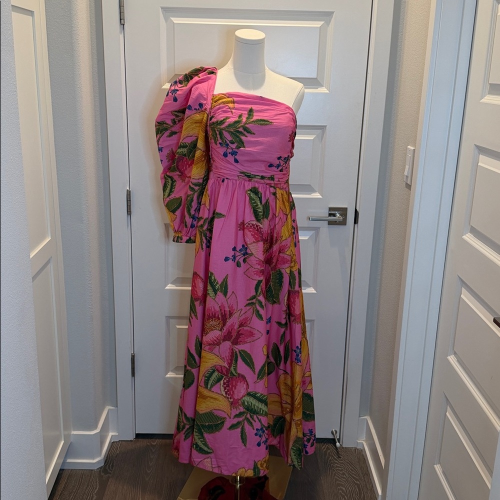 SOLD - FARM Rio One Shoulder Pink Floral Dress Size M - Picture 4 of 8
